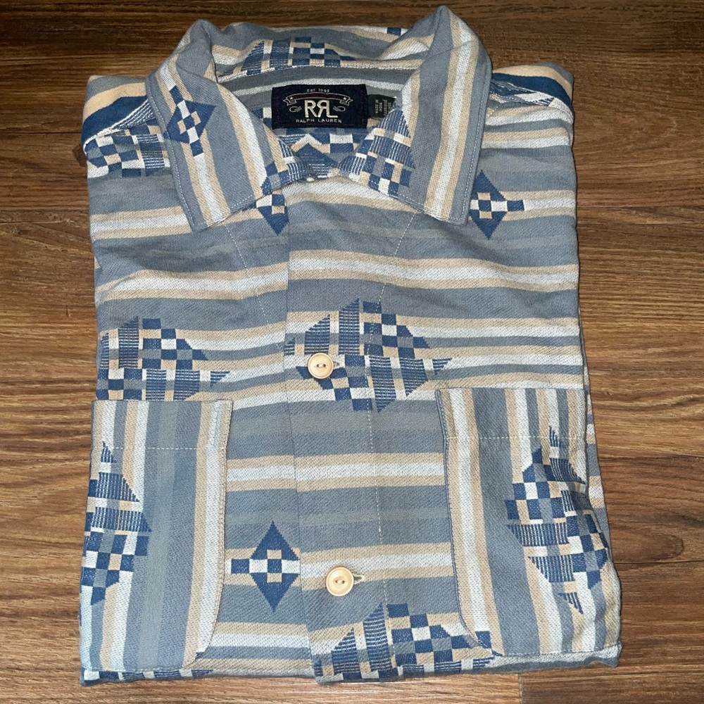 RRL Indigo Jacquard Knit Shirt